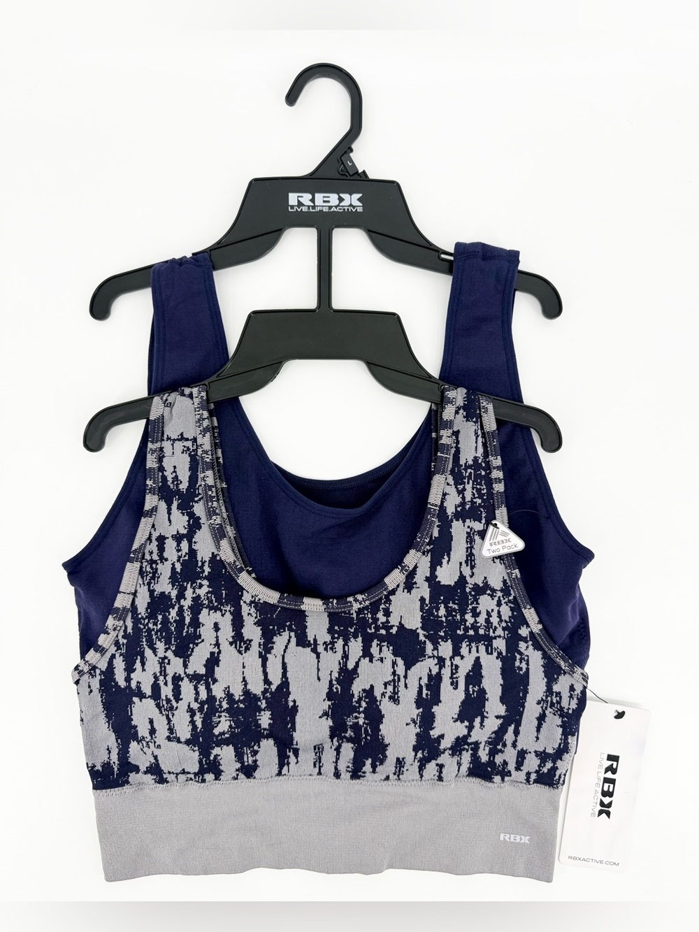 NWT RBX Active 2-Pack Sports Bras Navy Gray Size Large CR4206